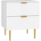 HOMCOM Nightstand with 2 Drawers - White-Sleek gold finger pulls add a touch of sophistication