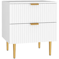 HOMCOM Nightstand with 2 Drawers - White-Sleek gold finger pulls add a touch of sophistication
