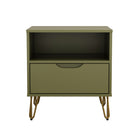 Manhattan Comfort Avira 20" Mid-Century Modern 1-Drawer Nightstand - Olive Green-Clean, modern nightstand with a smooth laminate finish for a warm, natural look