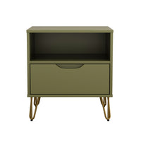 Manhattan Comfort Avira 20" Mid-Century Modern 1-Drawer Nightstand - Olive Green-Clean, modern nightstand with a smooth laminate finish for a warm, natural look
