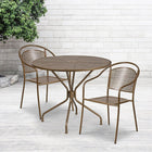 35.25'' Round Gold Indoor-Outdoor Steel Patio Table Set with 2 Round Back Chairs [CO-35RD-03CHR2-GD-GG]-Gold Powder Coat Finish
