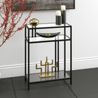 Hudson&Canal Cortland 22"W Console Table with Glass Shelves - Blackened Bronze-A handcrafted finish is applied to the steel frame