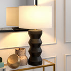 Hudson&Canal Carlin 27" Tall Ceramic Table Lamp with Fabric Shade - Matte Black/White-Rated for one 60W incandescent bulb - 9W LED bulb, 13W fluorescent (CFL) bulb, or 9W self-ballasted LED bulb, E26-base bulb, Bulb not included