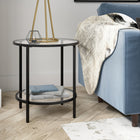 Hudson&Canal Sivil 20"W Round Side Table with Glass Shelf - Blackened Bronze-Features a durable tempered glass top and shelf