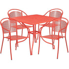35.5'' Square Coral Indoor-Outdoor Steel Patio Table Set with 4 Round Back Chairs [CO-35SQ-03CHR4-RED-GG]-Set Includes Table and 4 Chairs