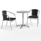 23.5'' Round Aluminum Indoor-Outdoor Table with 2 Black Rattan Chairs (TLH-ALUM-24RD-020BKCHR2-GG)-Indoor Outdoor Sets