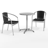 23.5'' Round Aluminum Indoor-Outdoor Table with 2 Black Rattan Chairs (TLH-ALUM-24RD-020BKCHR2-GG)-Indoor Outdoor Sets