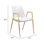 Zuo Desi Dining Chair - White/Gold - Set of 2-3 year limited warranty