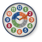 Monarch Specialties 9101 18" Round Juvenile Wall Clock - Multi-Coloured Face/Blue Frame-This fun 18" round wall clock features a multi-colored face with a sleek blue frame, making it a standout piece in any juvenile space