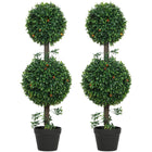 HOMCOM 3' Artificial Boxwood Topiary Trees - Green - 2 Pack-Receive a set of two trees, great for creating balanced, symmetrical decor 