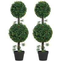 HOMCOM 3' Artificial Boxwood Topiary Trees - Green - 2 Pack-Receive a set of two trees, great for creating balanced, symmetrical decor 