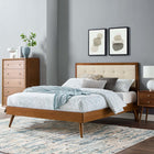 Modway Willow Wood Full Platform Bed with Splayed Legs - Walnut Beige-Tufted Upholstered Headboard