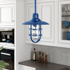 Hudson&Canal Bay 8.25" Wide Lantern Pendant with Glass/Metal Shade - Blue/Clear-Handcrafted blue finish is applied to the cylinder metal base