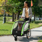 Aosom 2 Seat Bike Trailer for Kids 2-in-1 Double Baby Jogging Stroller - Green-Includes multiple zippered mesh doors and windows for ventilation 