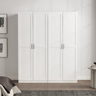 Manhattan Comfort Cornelia 59.22" 2-Piece Modern 8-Shelf Storage Closet - White-Vertical Rectangular Geometric Door Design with Black Metal Pull Handles