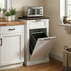 HOMCOM Pet Proof 10 Gallon Tilt Out Trash Sideboard Buffet Cabinet with Drawer - White Wood Effect-White wood-effect garbage cabinet pairs with rustic brown top for farmhouse charm