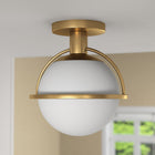 Hudson&Canal Cieonna 9.25" Wide Semi Flush Mount with Glass Shade - Antique Brass/White-Handcrafted antique brass finish is applied to the metal base