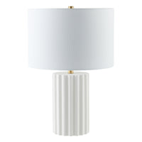 Hudson&Canal Seren 23" Tall Table Lamp with Fabric Shade - Matte White/Brass/White-Modern and contemporary design for your living room, workspace, or bed side table