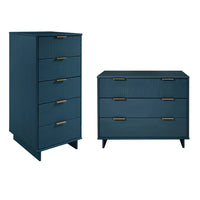 Manhattan Comfort Granville Modern Tall Narrow and Standard Dresser Set - Midnight Blue-Modern-Contemporary with a taste of Glam Bedroom Dresser Set. Includes 1 Tall Narrow Chest and 1 Standard Dresser