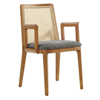 Modway Monarch Wood and Rattan Dining Armchair - Honey/Natural/Grey-Beech Wood Frame