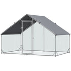 PawHut Galvanized Large Chicken Coop Cage Walk-in Enclosure - 9.8' x 6.6' x 6.6' - Silver-Suitable for raising chickens, rabbits, ducks, and other animals 