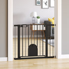 PawHut 30"-41" Extra Wide Pet Gate Barrier with Small Door - 30"H - Black-Material: Metal, ABS