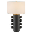 Hudson&Canal Jurrah 27" Tall Ceramic Table Lamp with Fabric Shade - Matte Black/White-Paired with a white drum fabric shade
