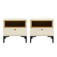 Manhattan Comfort Amara 39.4" Modern Nightstand 2-Piece Set - Cream/Natural Oak-Modern Nightstand for Bedroom and Living Room Use. Set of 2