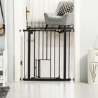 PawHut 29-32 Inch Pet Gate with Cat Door-Adults can open the door with a hand by sliding the button on both ends at the same time and lifting