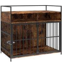PawHut Dog Crate Furniture with Feeding Station - 39" - Black-This dog crate doubles as a stylish side table to complement your home style
