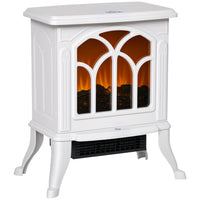 HOMCOM 750/1500W Portable Electric Fireplace Heater - White-Tempered glass provides style and good heat insulation 