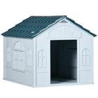 PawHut 26" W Plastic Outdoor Dog House - Blue-Water-resistant surface and slanted roof shield pets from rain 
