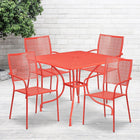 35.5'' Square Coral Indoor-Outdoor Steel Patio Table Set with 4 Square Back Chairs [CO-35SQ-02CHR4-RED-GG]-Coral Powder Coat Finish