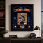 Frameworth New York Knicks 2026 Champions: Jalen Brunson Trophies PhotoGlass Framed Photo - 18" W x 22" H - Orange-Photoglass graphics with licensed photo: An officially licensed 8x10 photograph is separately mounted and the surrounding artwork is printed in ultra high definition directly onto glass for vivid colour, deep blacks, and luminous depth