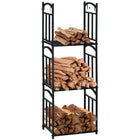 Outsunny 3-Tier Firewood Rack - Metal Wood Storage Holder with Tool Hooks-Three tiers can be used separately or in combination