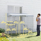 PawHut 76" H Galvanized Steel Catio Outdoor Cat Enclosure with 420D Canopy - Silver-Can be mounted against a wall to connect indoor, increases versatility 