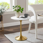 Modway Lippa 20" Round Wood Side Table - Gold White-Chip-Resistant Metal Pedestal Base
