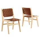 Modway Saoirse Leather Wood Dining Side Chair - Natural/Brown - 2 Pack-Woven Leather