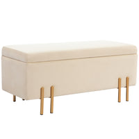 HOMCOM Flip-Top Bedroom Storage Ottoman Bench with 18.5 Gallons - Beige-Rubberwood frame and electroplated metal legs deliver steady support and lasting safety