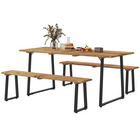 Outsunny Picnic Table and Bench Set for 6 Persons with 2" Umbrella Hole-Five-piece outdoor garden furniture set accommodates family meals and gatherings