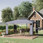 Outsunny 10 ft W x 13 ft L Outdoor Gazebo - Double Roof Patio Gazebo Canopy - Grey-Canopy top with eight drainage holes to prevent water accumulation