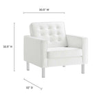 Modway Loft Tufted Vegan Leather Armchair and Ottoman Set - Silver White-Vegan Leather Upholstery