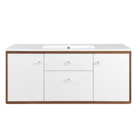 Modway Transmit 48" Wall-Mount Bathroom Vanity - Walnut/White-Mid-Century Modern Vanity