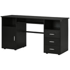 HOMCOM 57.1" Computer Desk with Drawers - Black-Ample desktop space for writing, computer work and other home office activities 