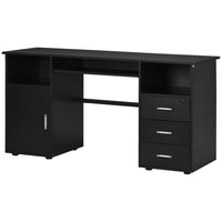 HOMCOM 57.1" Computer Desk with Drawers - Black-Ample desktop space for writing, computer work and other home office activities 