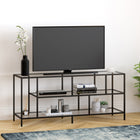 Hudson&Canal Winthrop TV Stand with Glass Shelves for TV's up to 60" - Blackened Bronze-Constructed of sturdy metal and glass materials in a handcrafted Blackened Bronze finish