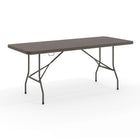 Flash Furniture 30"W x 72"L Bi-Fold Brown Wood Grain Plastic Folding Table with Carrying Handle-Ready To Use Commercial Table