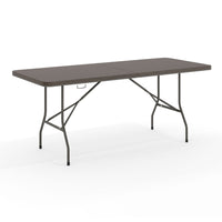 Flash Furniture 30"W x 72"L Bi-Fold Brown Wood Grain Plastic Folding Table with Carrying Handle-Ready To Use Commercial Table