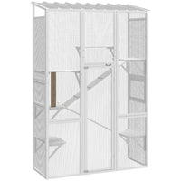 PawHut 99" H Outdoor Catio Enclosure with 6 Jumping Platforms - White-Expands outdoor space for cats to explore nature safely 