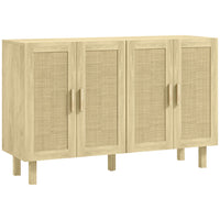 HOMCOM Boho 47.2" L Sideboard - Natural Wood-Unique rattan doors with a natural finish for a Boho look